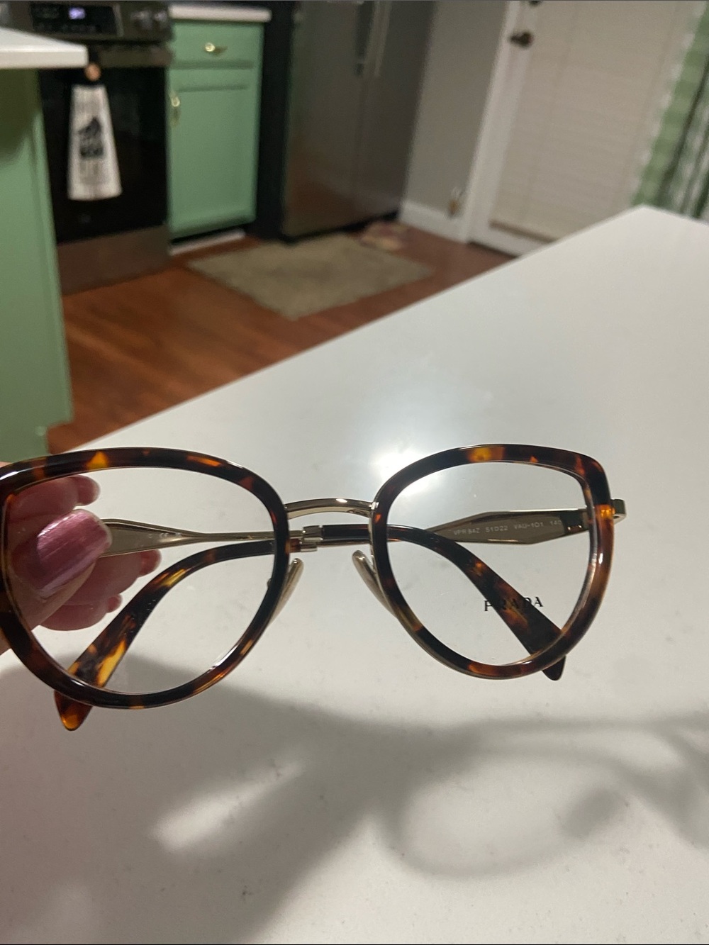 Prada Tortoiseshell Cat-Eye Glasses with Gold Trim - Picture 3 of 4